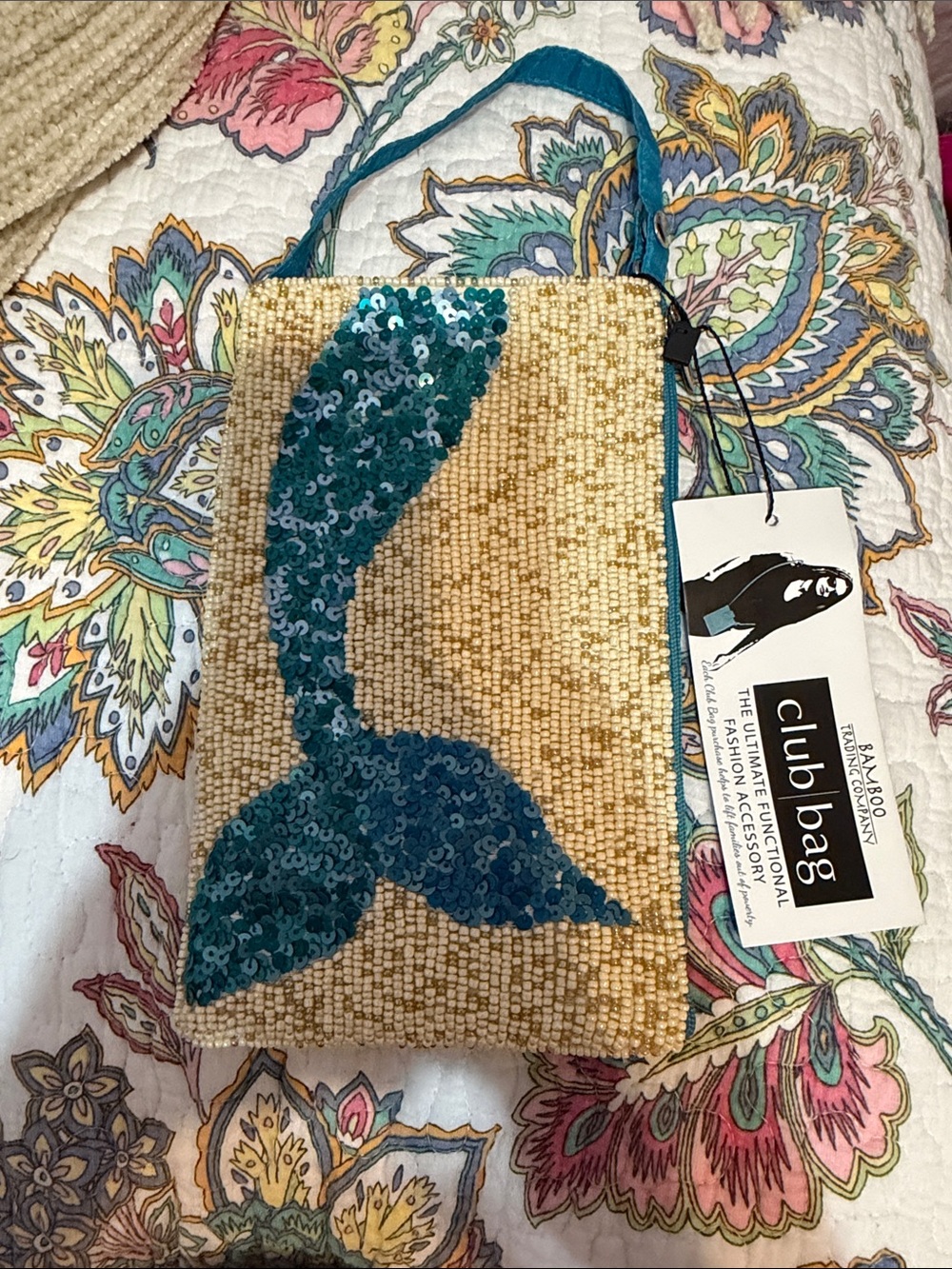 Bamboo Traders Teal Sequin Mermaid Tail Beaded Clutch